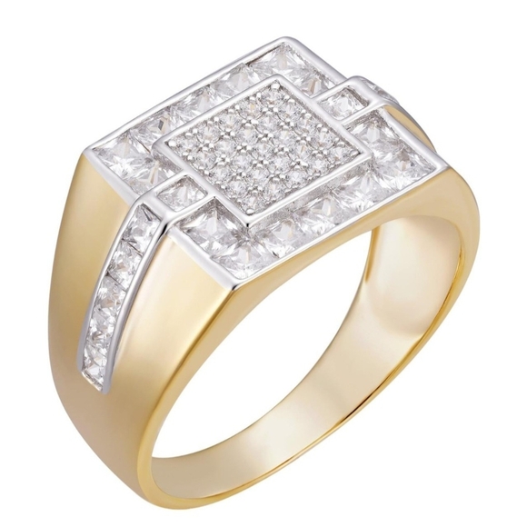 14k Gold Over Vermeil 925 Silver MOISSANITE Stones Unisex Size 7 Ring - Picture 1 of 9